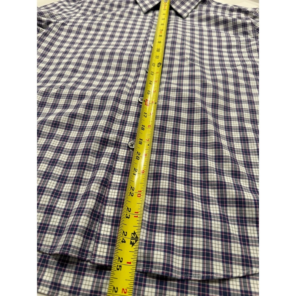Jos A Bank Traveler Mens XL Slim Fit Plaid Button Down Shirt Navy White Cotton - Picture 7 of 7